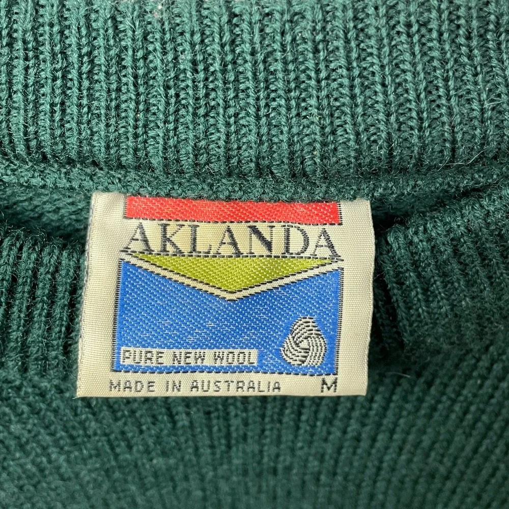 Aklanda Sweater Mens Medium Green Lions Crest Wool Made in Australia Vintage‎
